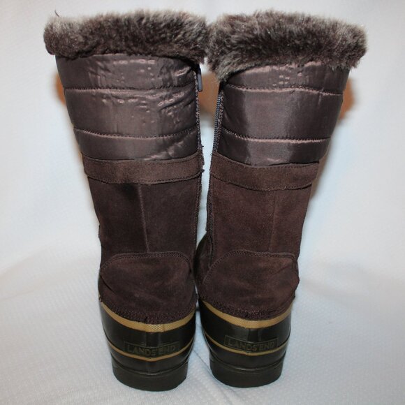 Lands End Hillary Tall Fur Lace Up Snow Duck Boot Women's Size 8 Brown - Picture 4 of 12
